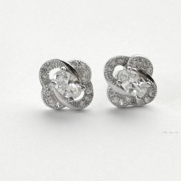 DIAMONELLE CZ sterling silver love knot stud earrings - Picture 3 of 7